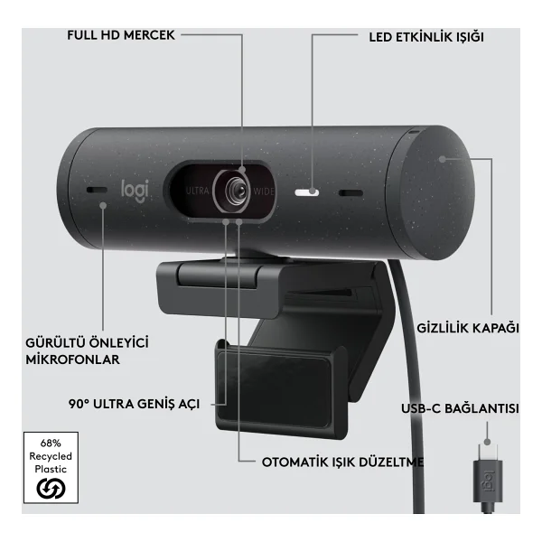 Logitech Brio 500 Siyah Full HD 1080p Mikrofonlu Webcam - Görsel 7