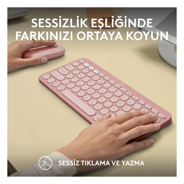 Logitech Pebble 2 Combo 920-012247 Pembe Tkl Kablosuz Klavye Mouse Seti - Görsel 9