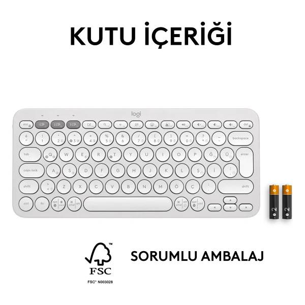 Logitech Pebble Keys 2 K380s 920-011860 Beyaz Tkl Q Kablosuz Klavye - Görsel 10