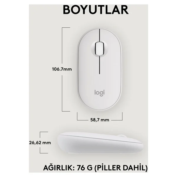 Logitech Pebble 2 M350s 910-007013 Beyaz Sessiz Optik Kablosuz Mouse - Görsel 9
