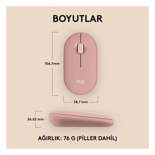 Logitech Pebble 2 M350s 910-007014 Pembe Sessiz Optik Kablosuz Mouse - Görsel 9