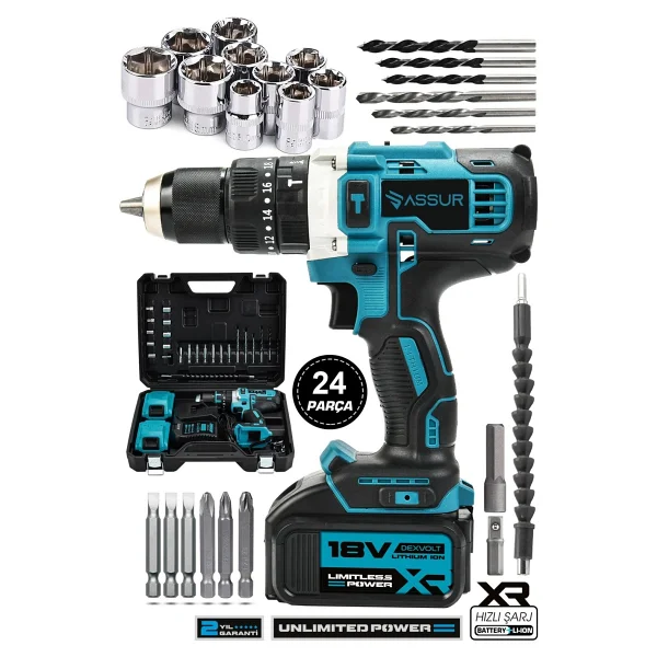 Assur Pro Metal Şanzıman 21v Çift Akülü Şarjlı Darbeli Matkap - Görsel 5