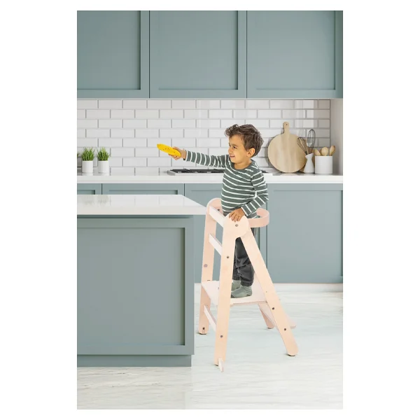 Mamatoyz Fold Natural Katlanır Öğrenme Kulesi - Katlanabilir Mutfak Yardımcısı - Portatif Öğrenme Kulesi Natural Ahşap Rengi - Görsel 9