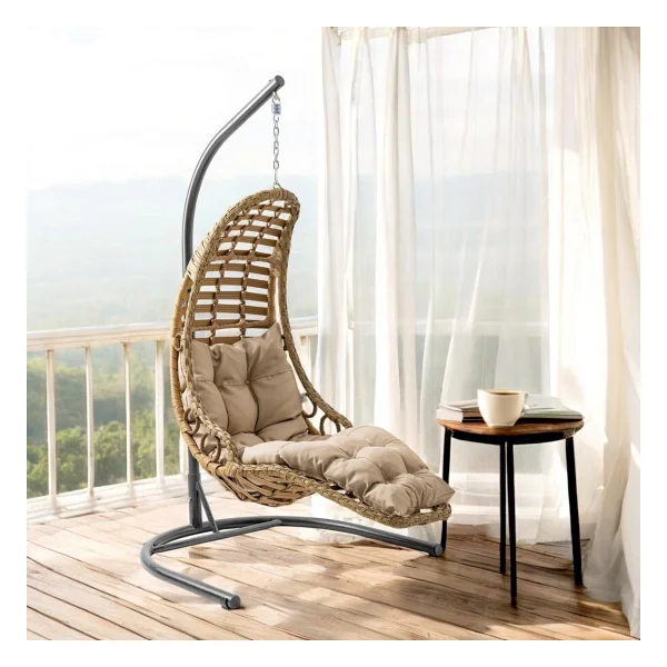 Capri Swing Bodrum Tekli Rattan Bahçe Salıncağı Balkon Salıncağı - Açık Kahverengi - Görsel 5