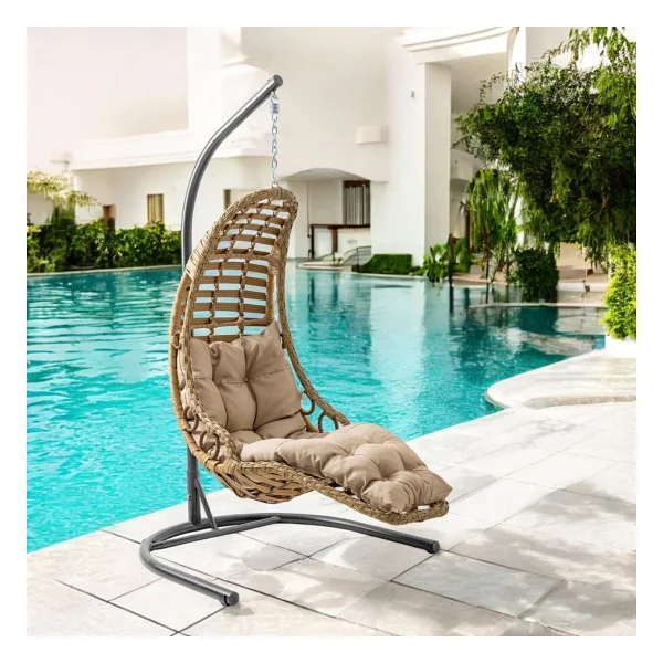 Capri Swing Bodrum Tekli Rattan Bahçe Salıncağı Balkon Salıncağı - Açık Kahverengi - Görsel 2