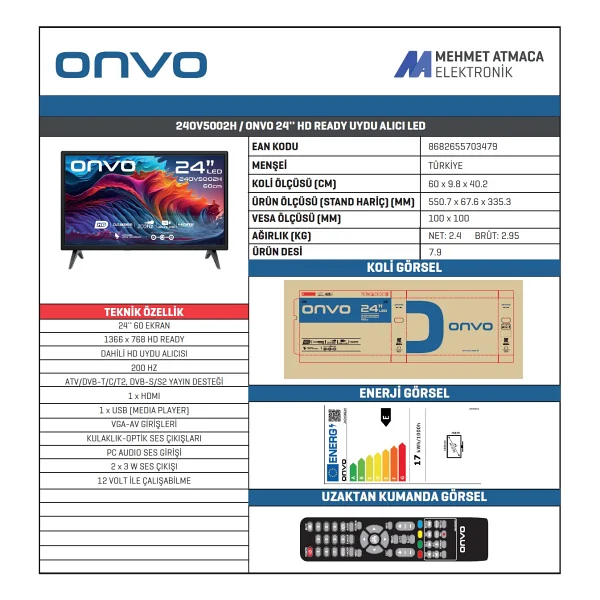 Onvo 24ov5002h HD 24" 61 Ekran Uydu Alıcılı LED TV - Görsel 2