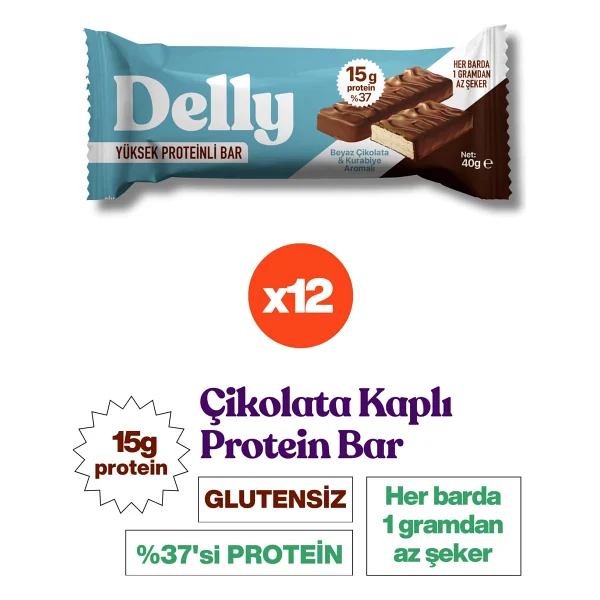 Delly Beyaz Çikolata Ve Kurabiyeli 40 Gr 12'li Protein Bar - Görsel 3