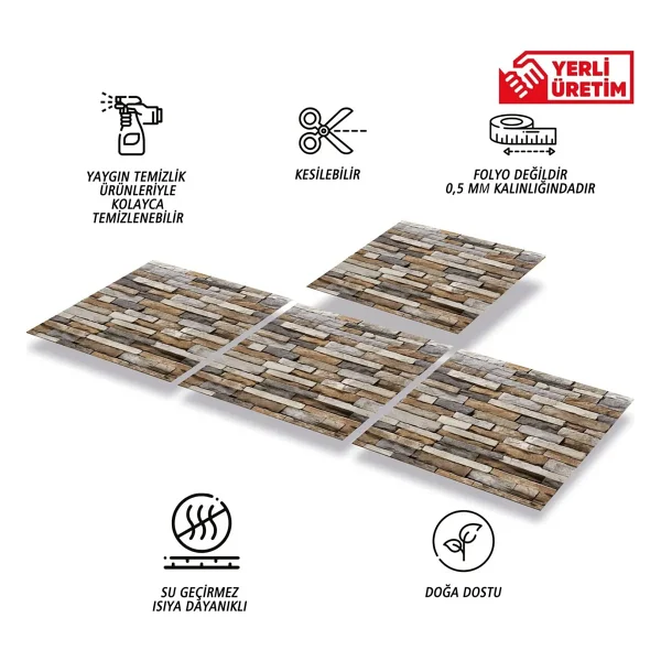 Tink Kendinden Yapışkanlı Geometrik Taş Desenli Pvc Karo 30x30 Cm (33 Adet) 3 M2 - Görsel 2