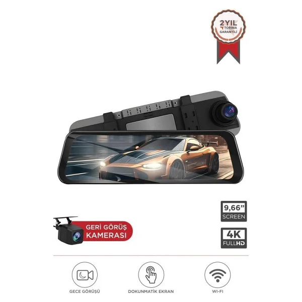 Lenovo M8/8804 Siyah 4K Araç Içi 9.6 Inç Dokunmatik Dikiz Ayna Gece Görüş GPS Önvearka Araç Kamerası - Görsel 6