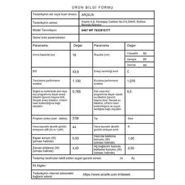 Arçelik 6467 Wf I 6 Programlı Bulaşık Makinesi - Görsel 7
