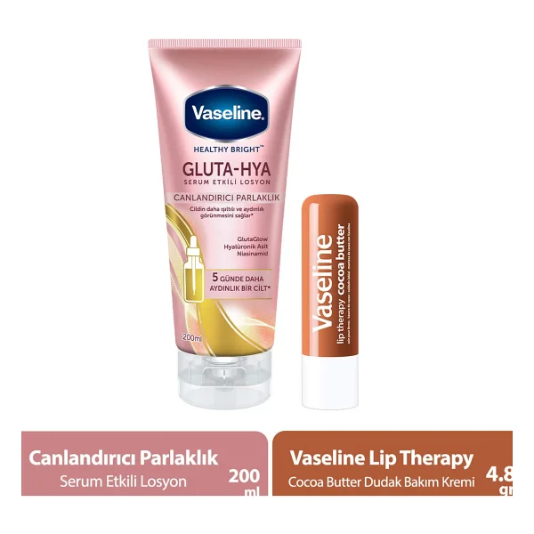 Vaseline Gluta Hya Serum Etkili Losyon 200 Ml + Dudak Bakım Kremi Cocoa Butter 4.8 Gr - Görsel 6
