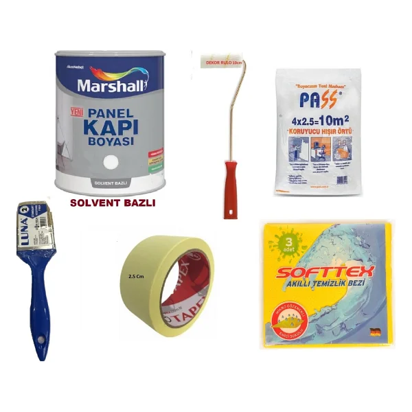 Marshall Marshall Solvent (Tiner) Bazlı Amerikan Panel Kapı Boyası 2.5 Lt -6 Parça Set - 2.5 L+ Boyama Seti - Kül Bulutu - Görsel 3