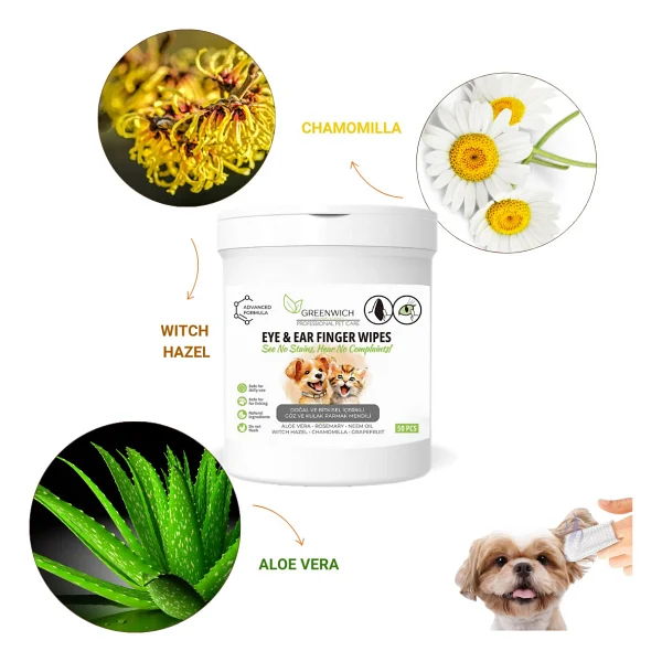 Greenwich Göz Kulak Temizleme Parmak Mendil Tahriş Giderici Hijyenik Islak Mendil Kedi Köpek Vegan Bitkisel Içerikli 50 Adet - Görsel 6