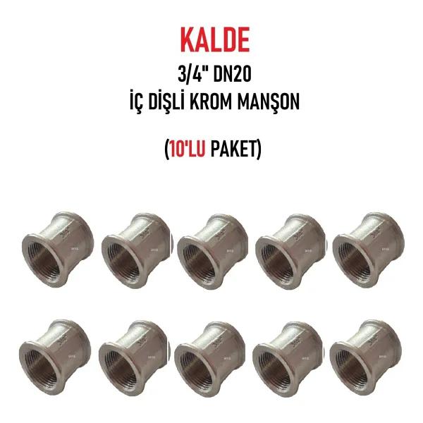 Kalde (10'lu Paket) 3/4"Dn20 Sarı/Krom Manşon İç Dişli (Dişi) - Chrome Threaded Sleeve - Görsel 5