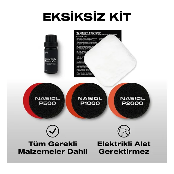 Nasiol Headlight Restorer Nano Seramik Far Yenileme Ve Koruma Kiti-3 Yıl Dayanım-10ml-Far Temizleme - Görsel 8