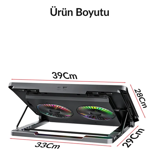 Juo Odin RGB 2 Fanlı USB 2.0 12"-17" Laptop Soğutucu - Görsel 10