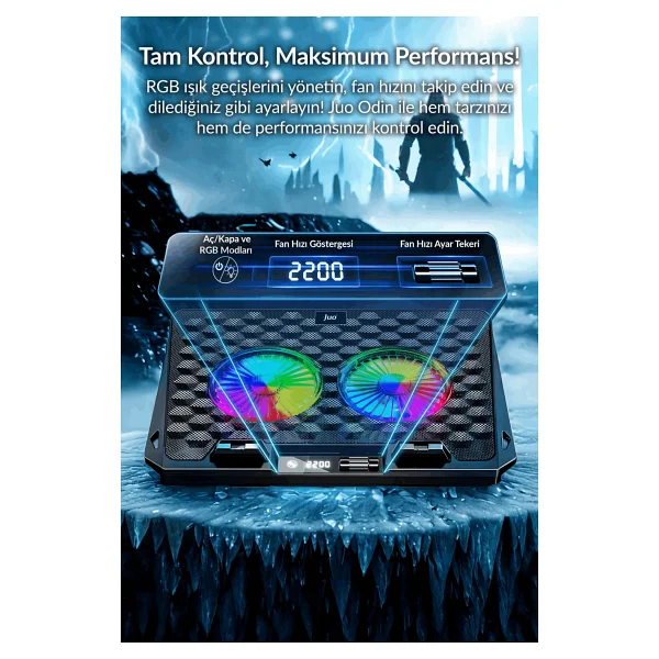 Juo Odin RGB 2 Fanlı USB 2.0 12"-17" Laptop Soğutucu - Görsel 4
