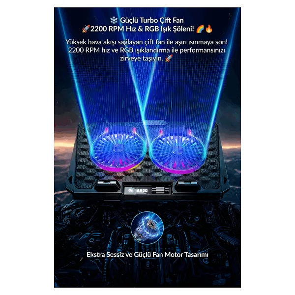 Juo Odin RGB 2 Fanlı USB 2.0 12"-17" Laptop Soğutucu - Görsel 3