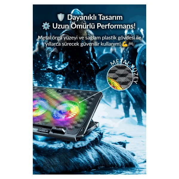 Juo Odin RGB 2 Fanlı USB 2.0 12"-17" Laptop Soğutucu - Görsel 8