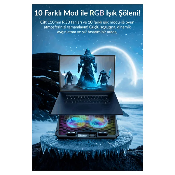 Juo Odin RGB 2 Fanlı USB 2.0 12"-17" Laptop Soğutucu - Görsel 6