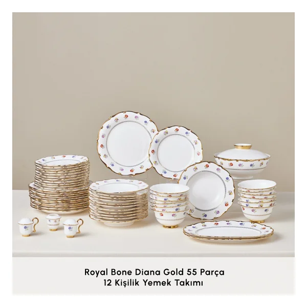 Karaca Royal Bone Diana Gold 55 Parça 12 Kişilik Yemek Takımı - Görsel 4