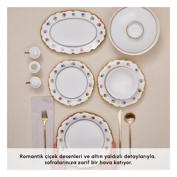 Karaca Royal Bone Diana Gold 55 Parça 12 Kişilik Yemek Takımı - Görsel 5
