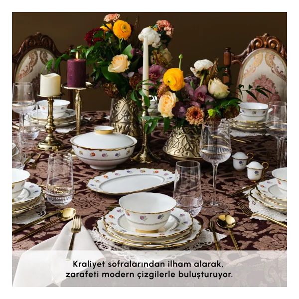 Karaca Royal Bone Diana Gold 55 Parça 12 Kişilik Yemek Takımı - Görsel 6