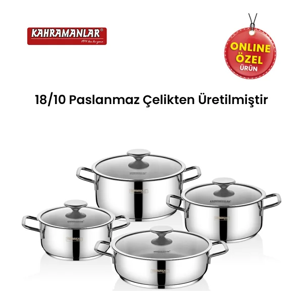 Kahramanlar Yağmur İndüksiyonlu 8 Parça Çelik Tencere Seti - Görsel 3