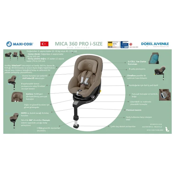 Maxi-Cosi Mica 360 Pro Isofix Authentic Truffle 0-18 Kg Oto Koltuğu - Görsel 4