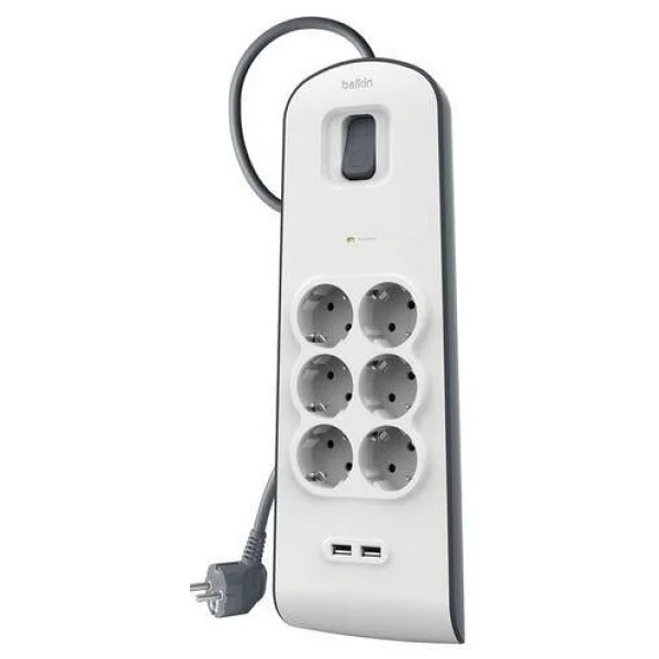 Belkin 6'lı Akım Korumalı Priz + 2x USB-A 2 m - Beyaz - 1 Adet - Görsel 8