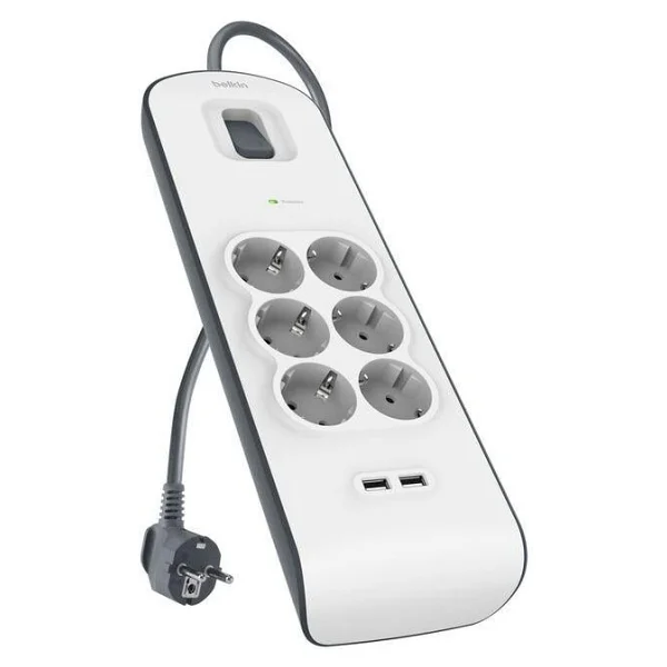 Belkin 6'lı Akım Korumalı Priz + 2x USB-A 2 m - Beyaz - 1 Adet - Görsel 2