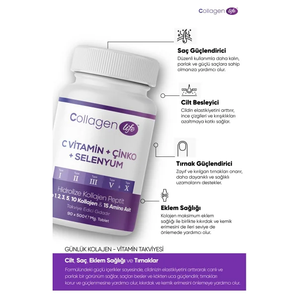 Collagen Life Pro C Vitamin Çinko Selenyum 500 Mg 90 Tablet - Görsel 2