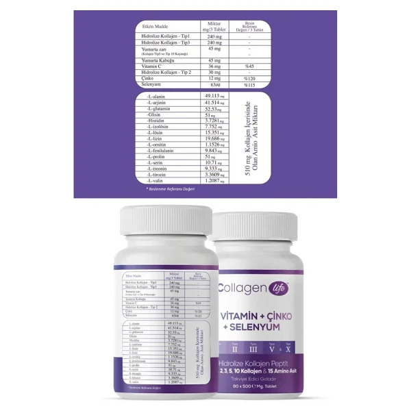 Collagen Life Pro C Vitamin Çinko Selenyum 500 Mg 90 Tablet - Görsel 3