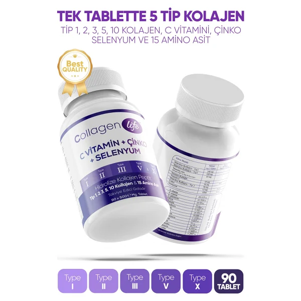 Collagen Life Pro C Vitamin Çinko Selenyum 500 Mg 90 Tablet - Görsel 4