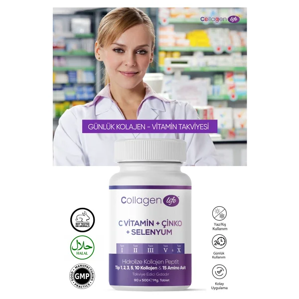 Collagen Life Pro C Vitamin Çinko Selenyum 500 Mg 90 Tablet - Görsel 5