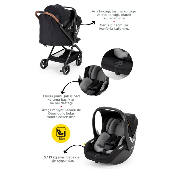 Kanz Instreet Autofold Siyah Travel Sistem Bebek Arabası - Görsel 5