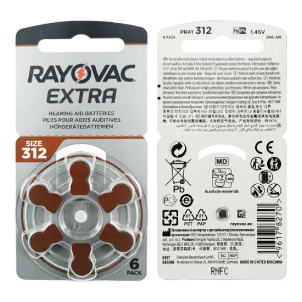 Rayovac Extra 312 Numara Işitme Cihazı Pili (5 Paket X 6 Adet = 30 Adet Pil) + Hediye Işitme Cihazı Pil Ölçer - 5'li - Görsel 2