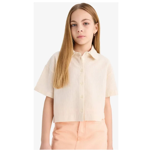 Defacto %100 Pamuk Cropped Fit Sırt Baskılı Kısa Kollu Gömlek Kız Çocuk E4258a825sm - Görsel 4