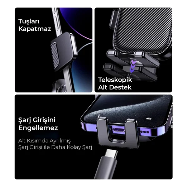 Kingma Metal Kancalı Havalandırma Destekli Araç İçi Telefon Tutucu - Görsel 10
