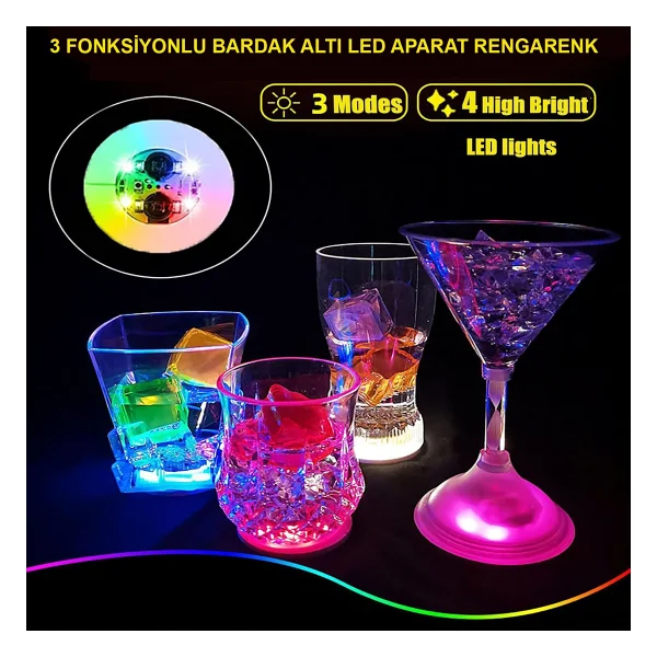 Renkli LED Işıklı Bardak Altlığı - Dekoratif 12 Adet Pilli - Görsel 2