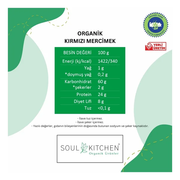 Soul Kitchen Organik Kırmızı Mercimek 750 Gr - Görsel 4
