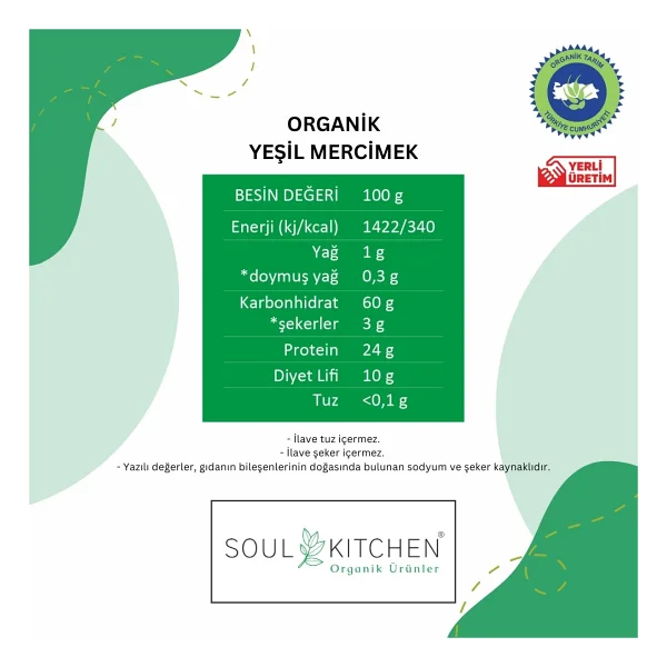 Soul Kitchen Organik Yeşil Mercimek 750 Gr - Görsel 5
