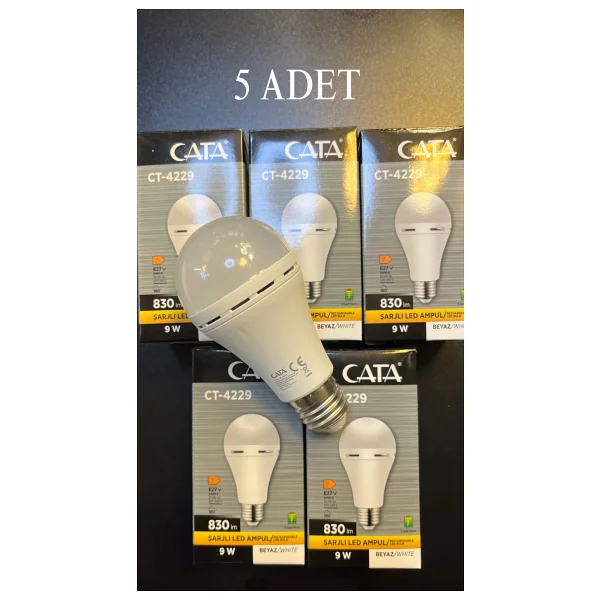 Cata Ct-4229 Beyaz Işık 9 W E27 Şarjlı 5'li LED Ampul - Görsel 2