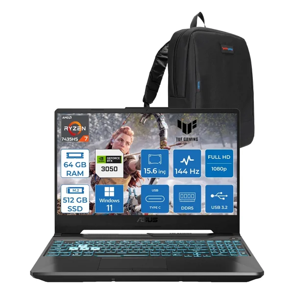 Asus Tuf Gaming A15 FA506NCR Amd Ryzen 7 7435HS 64GB Ddr5 512GB SSD RTX3050 4gb 15.6" Fhd IPS 144HZ Windows 11 Home Taşınabilir Bilgisayar HN034H21 + Zetta Çanta - Görsel 6