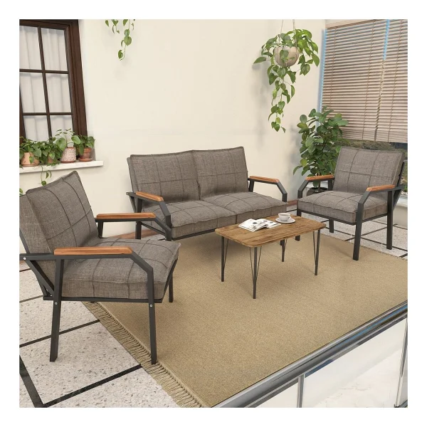 Mygusi Hayal Serisi Balkon, Bahçe, Cafe - Metal Kanepe Koltuk Takımı - 2+1+1 Sehpalı - Antrasit - Görsel 8