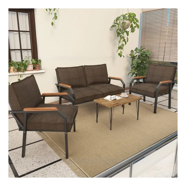 Mygusi Hayal Serisi Balkon, Bahçe, Cafe - Metal Kanepe Koltuk Takımı - 2+1+1 Sehpalı - Antrasit - Görsel 10