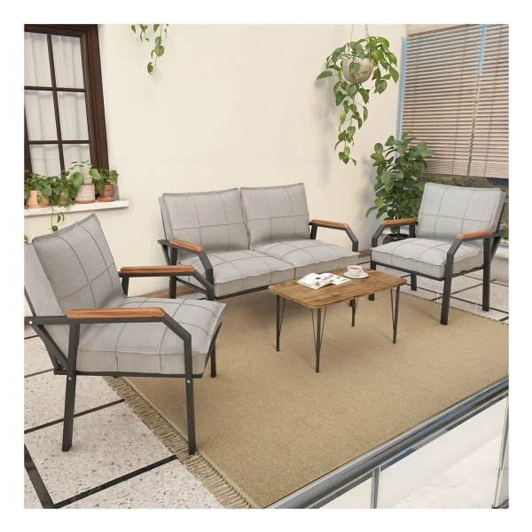 Mygusi Hayal Serisi Balkon, Bahçe, Cafe - Metal Kanepe Koltuk Takımı - 2+1+1 Sehpalı - Antrasit - Görsel 7