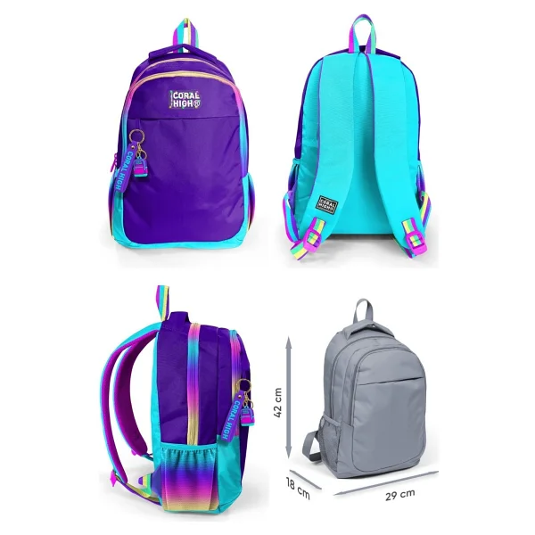 Coral High Set0123662 Rainbow Fermuarlı 3'lü Okul Çanta Seti - Görsel 2