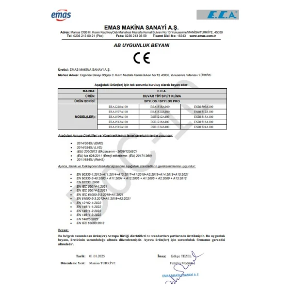 E.C.A. Spylos Pro Esa1524a100 A++ 24000 Btu Inverter Duvar Tipi Klima - Montaj Dahil - Görsel 6