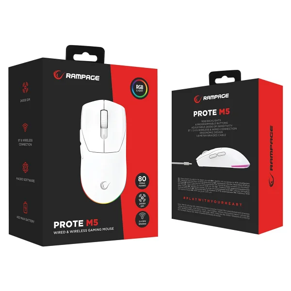 Rampage Prote M5 RGB Şarjlı Makrolu Optik Kablolu/Kablosuz Oyuncu Mouse - Görsel 6